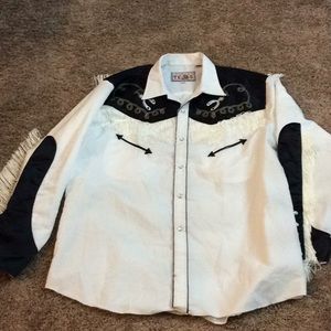 Men’s Tejas Shirt with fringes & embroidery XL